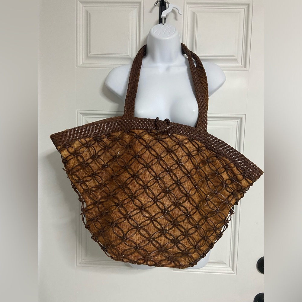 C E M Braided Leather Jute Mesh Tote
